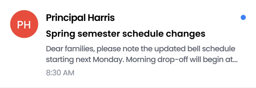 Principal Harris: Spring semester schedule changes