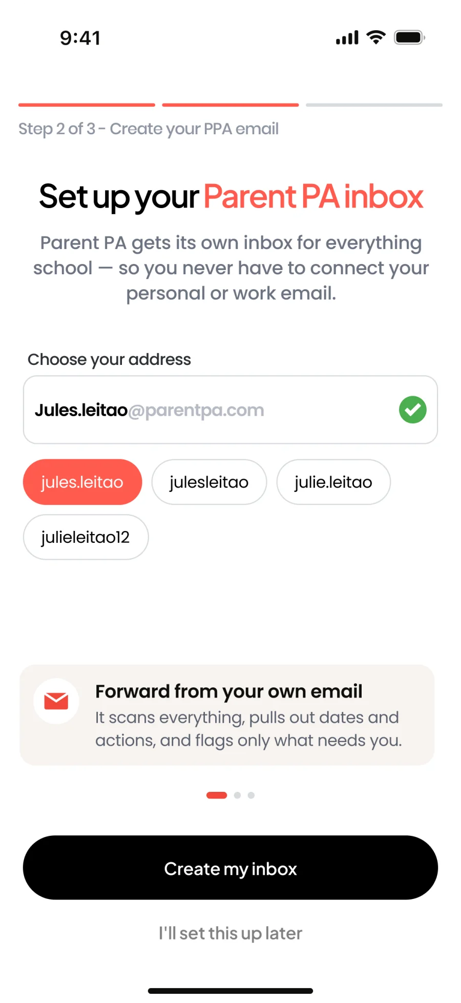 Set up your Parent PA inbox